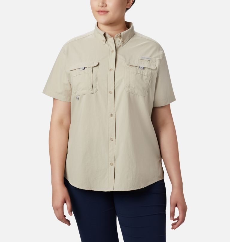 Women\'s Columbia PFG Bahama Short Sleeve Shirts Khaki | Plus Size CA-DC5L1